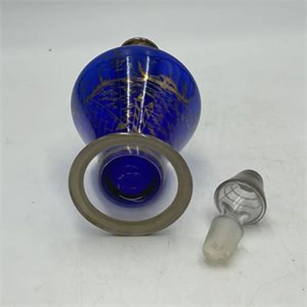 Vintage Cobalt Blue Glass Decanter Silver Overlay Venetian Gondola & Stopper